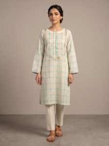 Jacquard green button Kurta