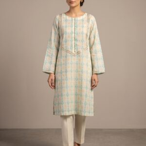 Jacquard green button Kurta